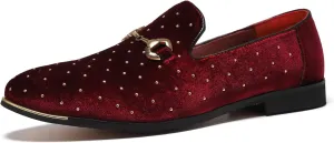 LCQL Men's Noble Suede Loafers Shoes Slip-on Dress Shoes with Gold Rivet Party Dancing Shoes Plus Size 7-12.5