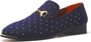 LCQL Men's Noble Suede Loafers Shoes Slip-on Dress Shoes with Gold Rivet Party Dancing Shoes Plus Size 7-12.5
