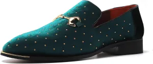 LCQL Men's Noble Suede Loafers Shoes Slip-on Dress Shoes with Gold Rivet Party Dancing Shoes Plus Size 7-12.5
