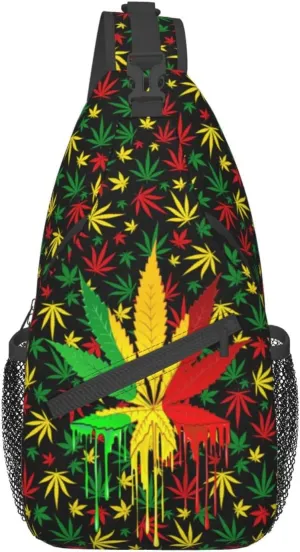 Leaf Weed Rasta Marijuana Red Yellow Green Art Mans Crossbody Chest Bag Single Shoulder Bag Adjustable Strap Sling Bags