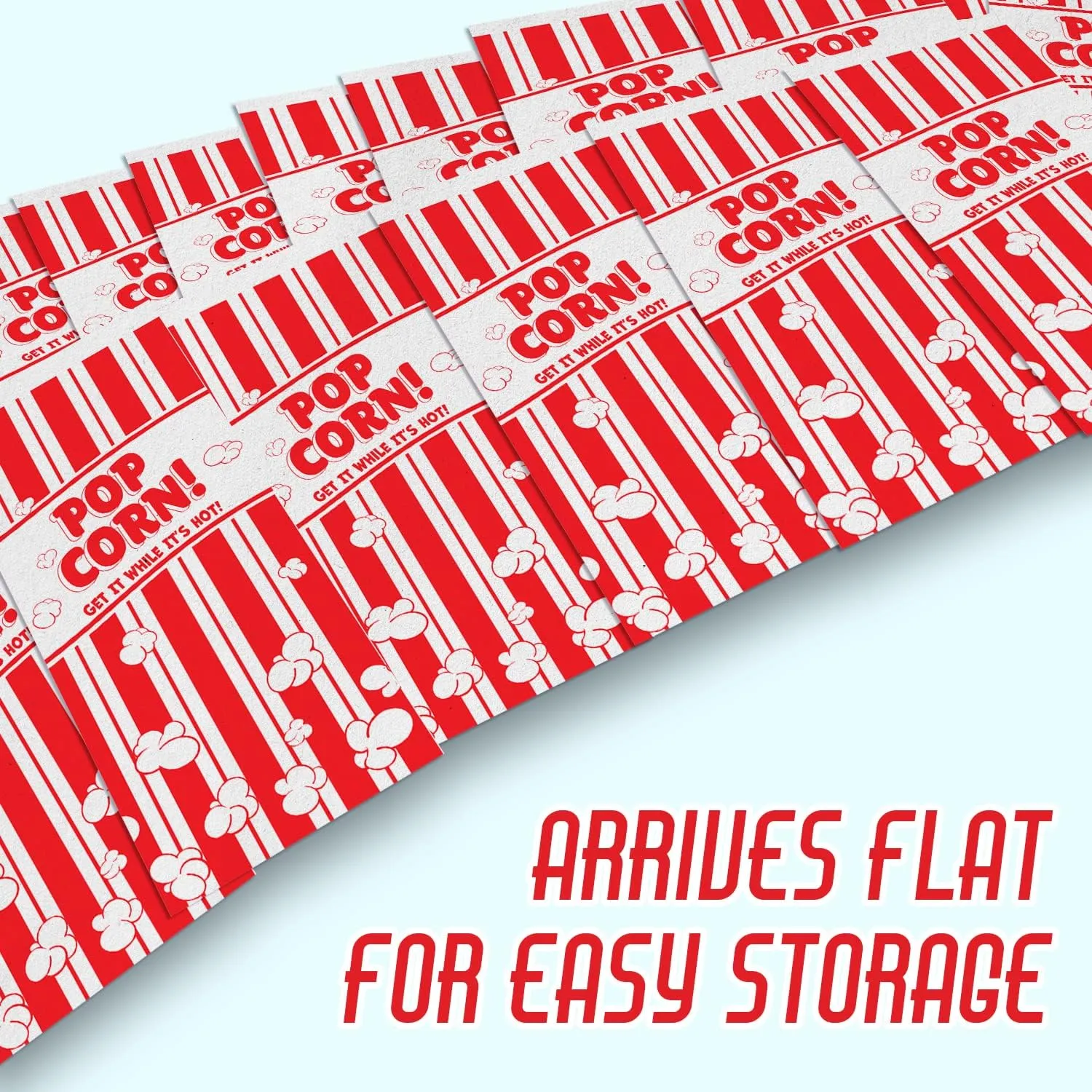 Leak-proof, Grease Resistant Popcorn Bags 50 Pack. Tear Resistant, Single Serving 2oz Paper Sleeves in Nostalgic Red/White Design. Great Movie Theme Party Supplies, Retro Carnivals & Fundraisers