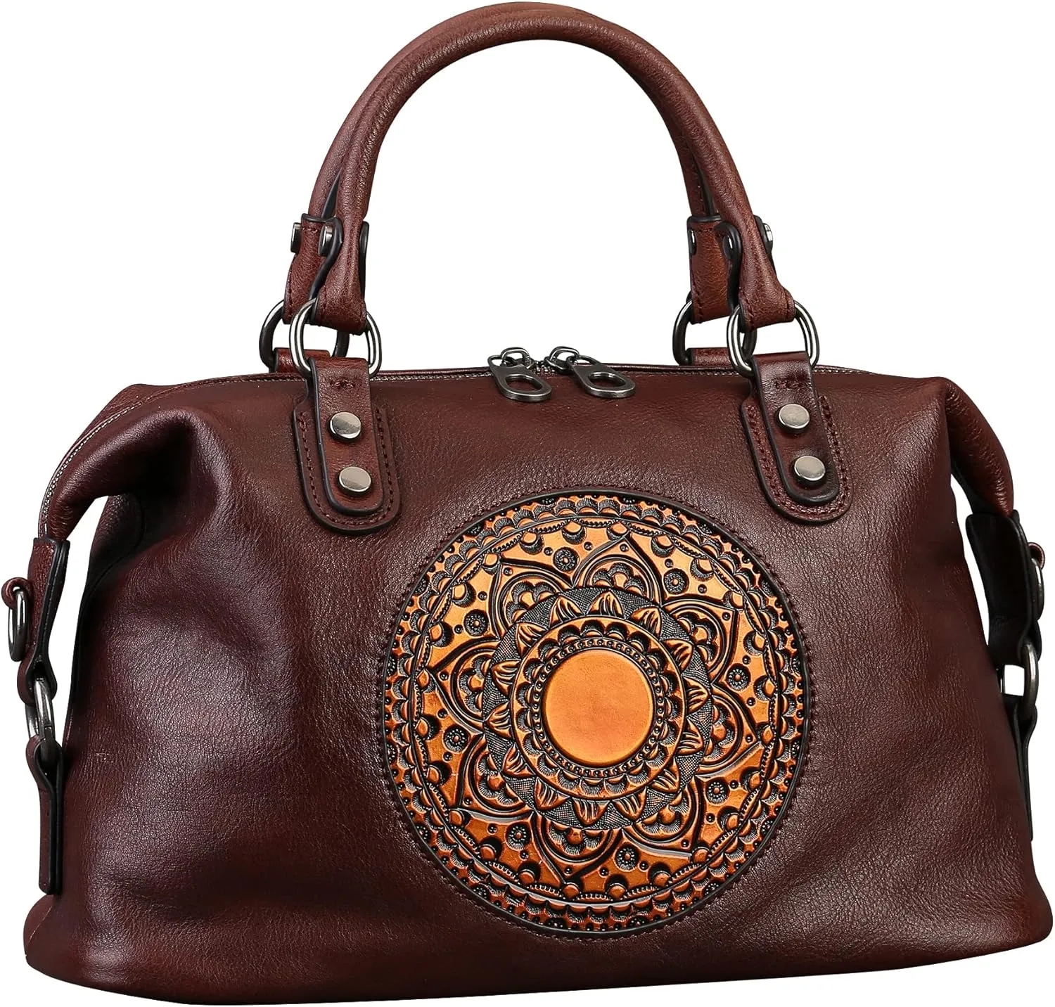 Leather Handbag for Women, Genuine Leather Purses Retro Mandela Crossbody Handbag Tote Bag