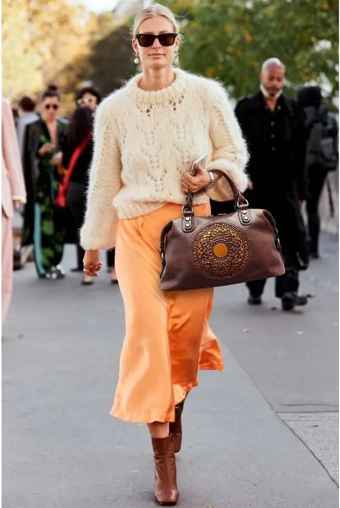 Leather Handbag for Women, Genuine Leather Purses Retro Mandela Crossbody Handbag Tote Bag