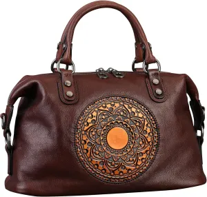 Leather Handbag for Women, Genuine Leather Purses Retro Mandela Crossbody Handbag Tote Bag