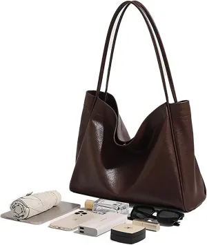 Leather Handbag Hobo Bag, Women's Soft Casual Loose Shoulder Bag, Weekend Bag Work Handbag Travel Wallet