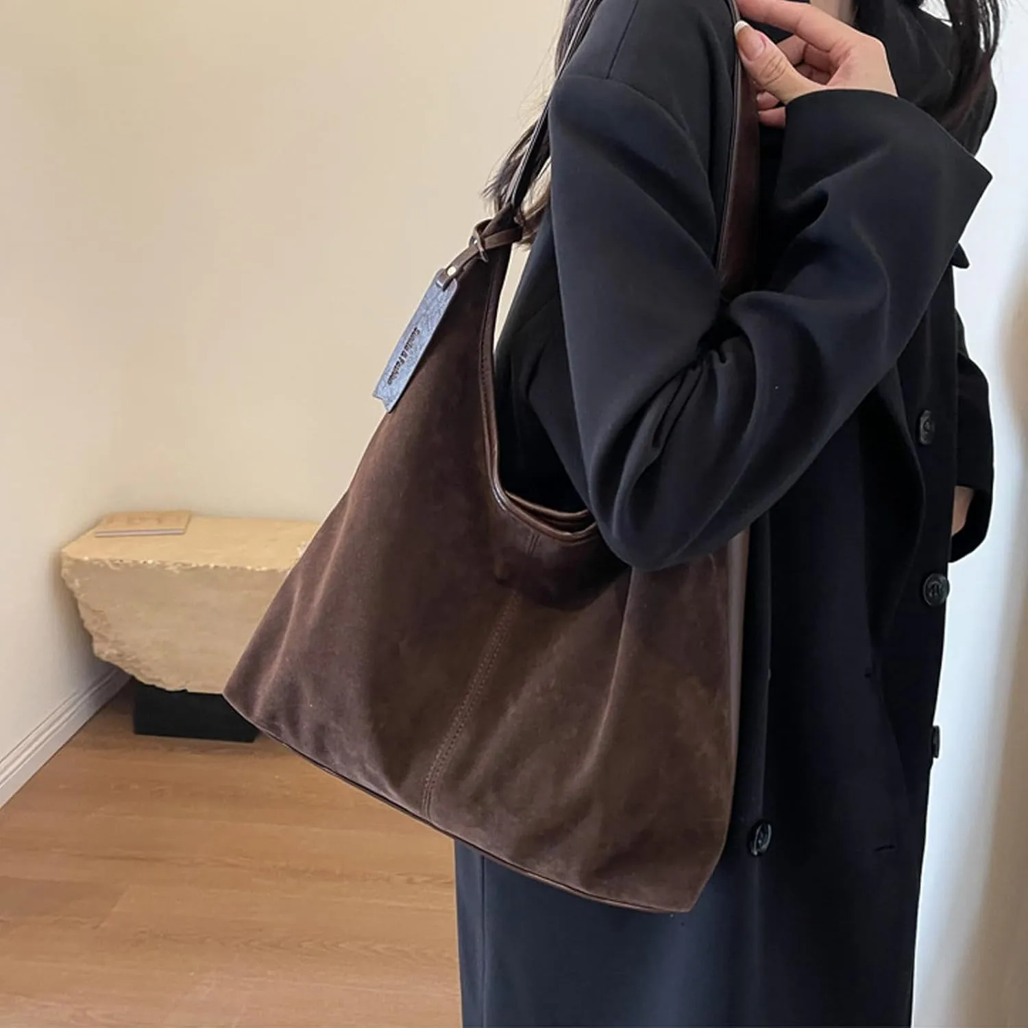 Leather Hobo Bags for Women Suede Purse Slouchy Tote Bag Womens Suede Tote Bag Hobo Handbag Office Tote Handbag (Brown)