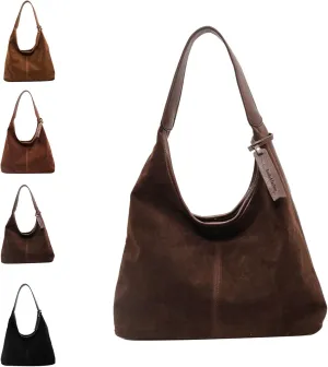 Leather Hobo Bags for Women Suede Purse Slouchy Tote Bag Womens Suede Tote Bag Hobo Handbag Office Tote Handbag (Brown)
