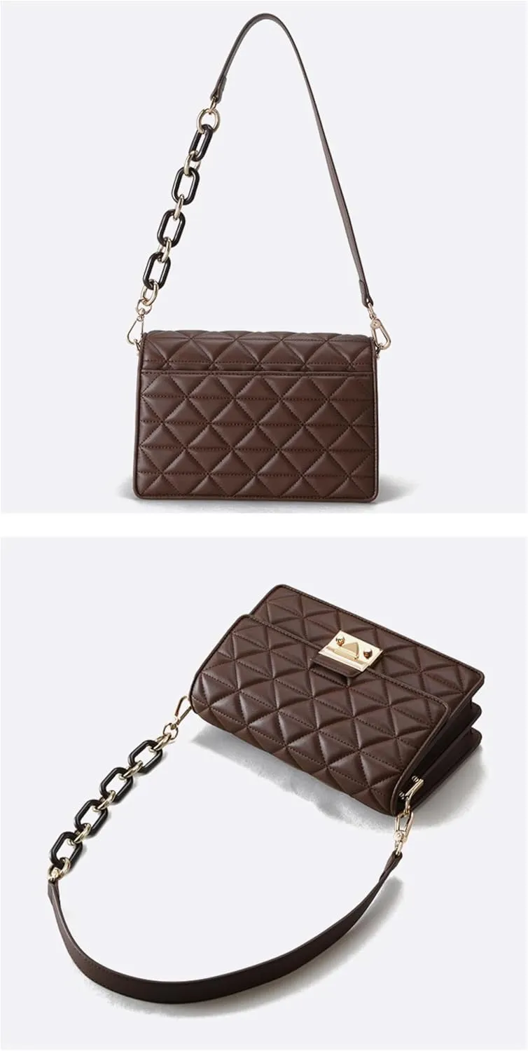 Leather Quilted Chain, Armpit Small Square Bag, Shoulder Crossbody Bag, Women's Bag