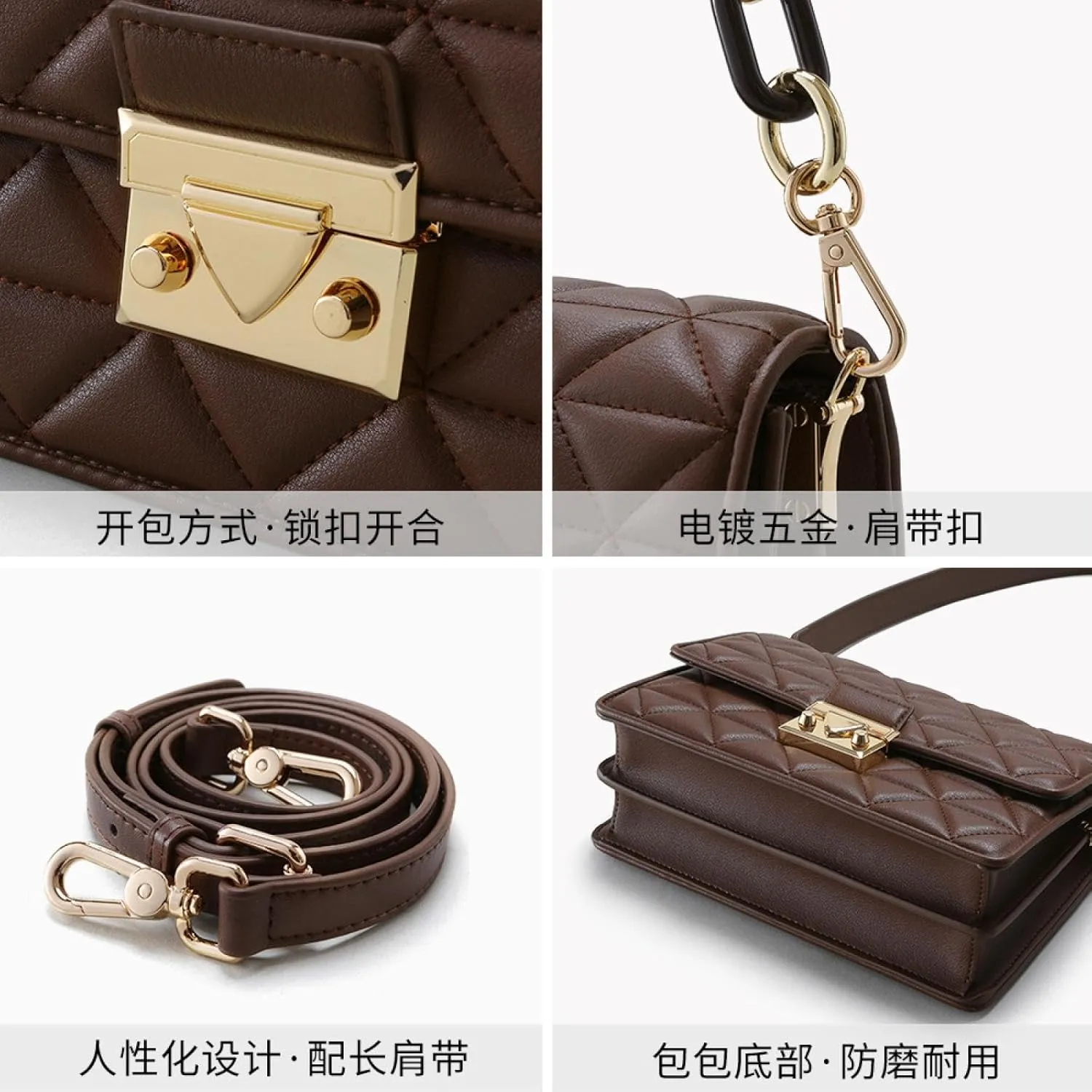 Leather Quilted Chain, Armpit Small Square Bag, Shoulder Crossbody Bag, Women's Bag