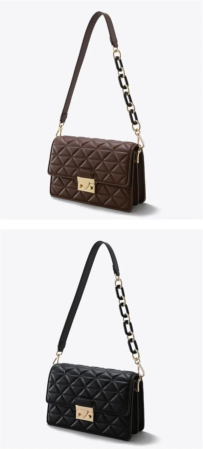 Leather Quilted Chain, Armpit Small Square Bag, Shoulder Crossbody Bag, Women's Bag