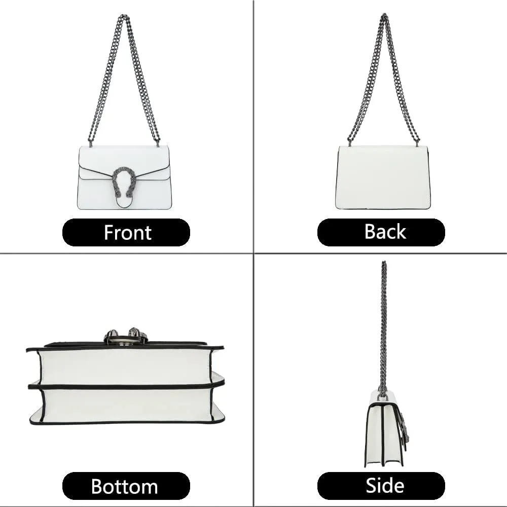 Leather Shoulder Bag Chain Purse for Women - Fashion Crossbody Bags Vintage Snake Print Underarm Bag Square Satchel Handbag