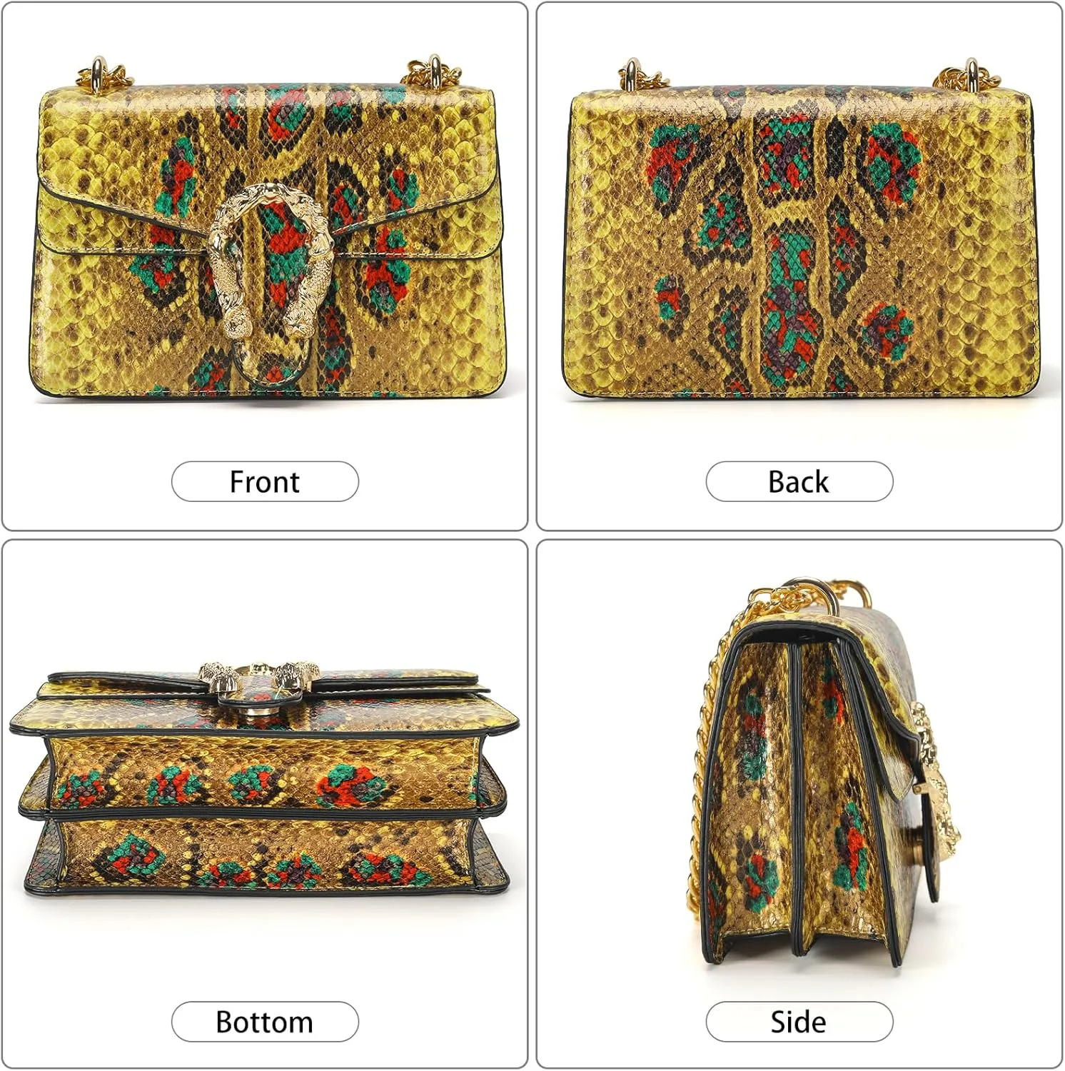 Leather Shoulder Bag Chain Purse for Women - Fashion Crossbody Bags Vintage Snake Print Underarm Bag Square Satchel Handbag