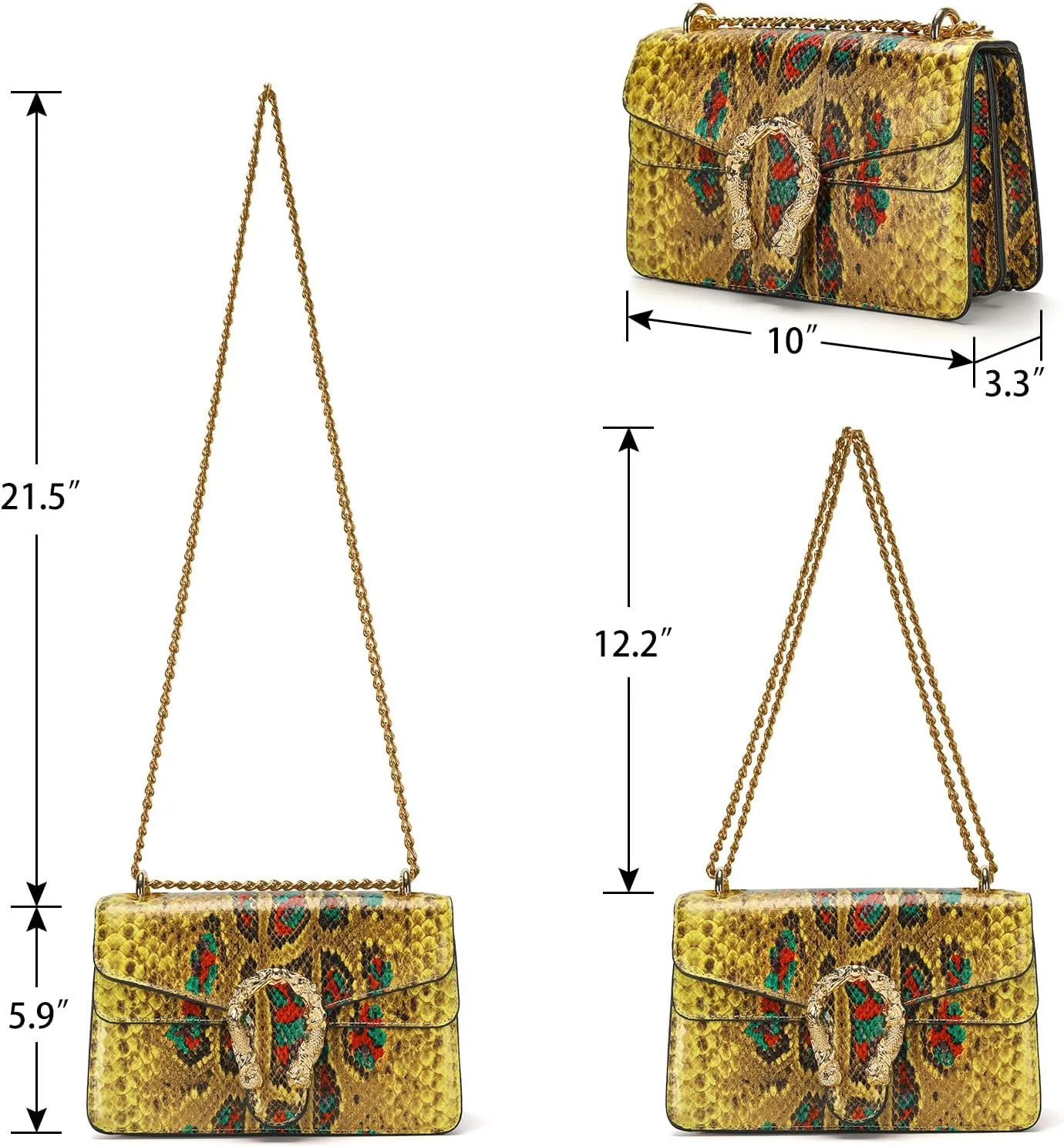 Leather Shoulder Bag Chain Purse for Women - Fashion Crossbody Bags Vintage Snake Print Underarm Bag Square Satchel Handbag