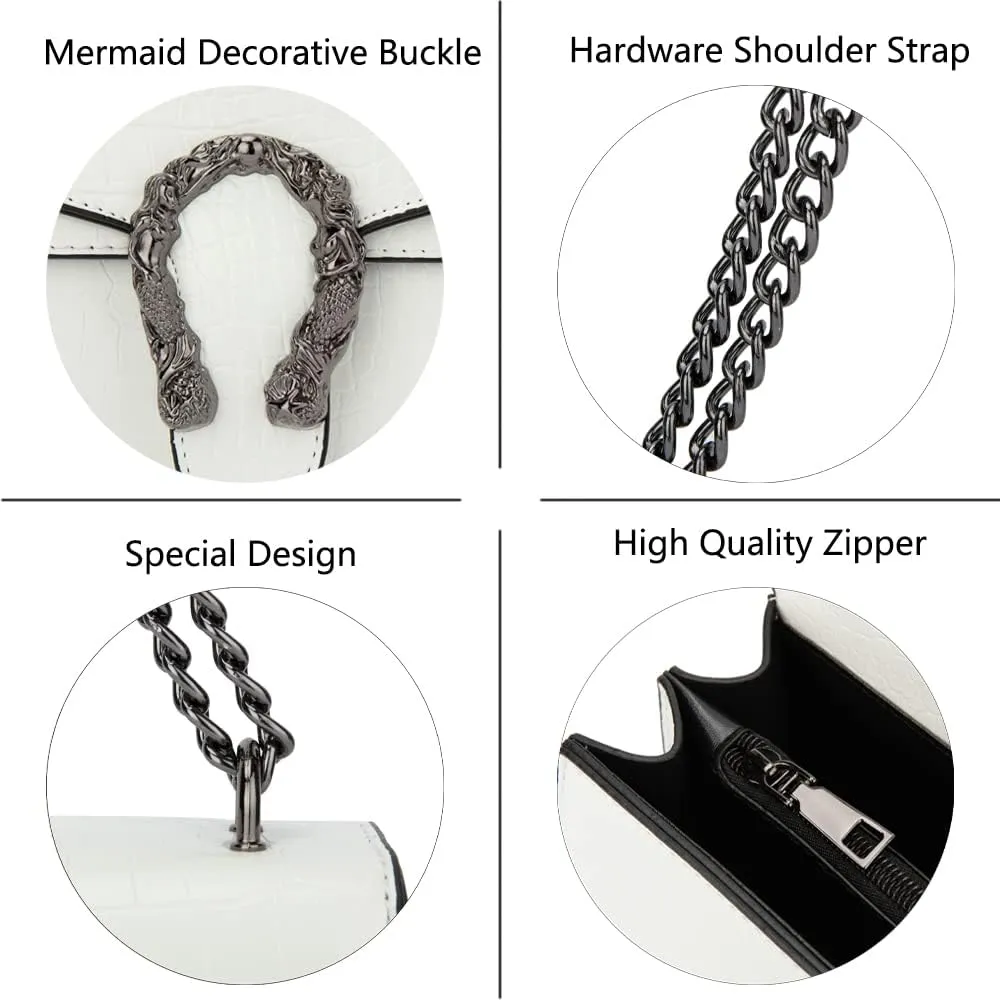 Leather Shoulder Bag Chain Purse for Women - Fashion Crossbody Bags Vintage Snake Print Underarm Bag Square Satchel Handbag