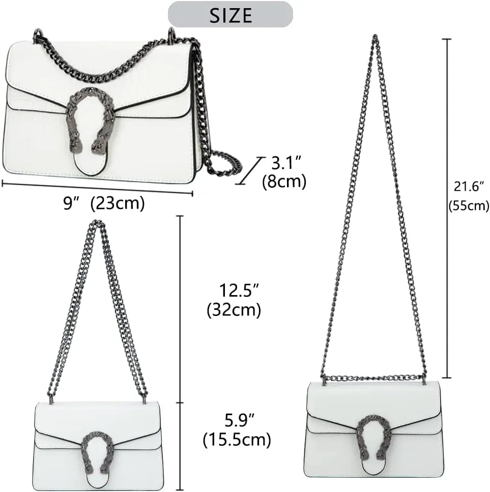 Leather Shoulder Bag Chain Purse for Women - Fashion Crossbody Bags Vintage Snake Print Underarm Bag Square Satchel Handbag