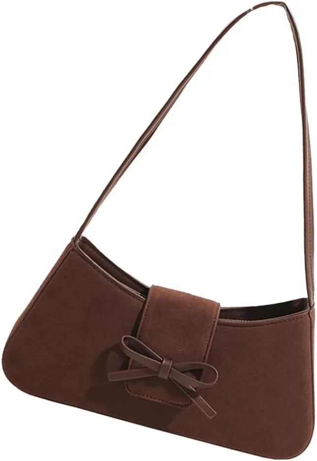 Leather Shoulder Bag With Bows Underarm Bags Casual Party Handbag For Women Trendy Satchel Purse