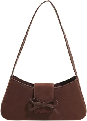 Leather Shoulder Bag With Bows Underarm Bags Casual Party Handbag For Women Trendy Satchel Purse