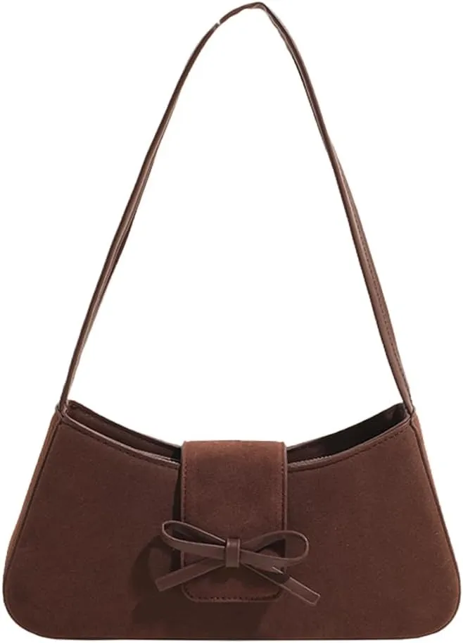 Leather Shoulder Bag With Bows Underarm Bags Casual Party Handbag For Women Trendy Satchel Purse