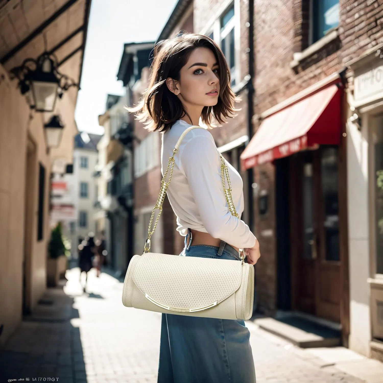 Leather Shoulder Bags for Women Medium White Crossbody Bags for Women Underarm Purses and Handbags with Strap
