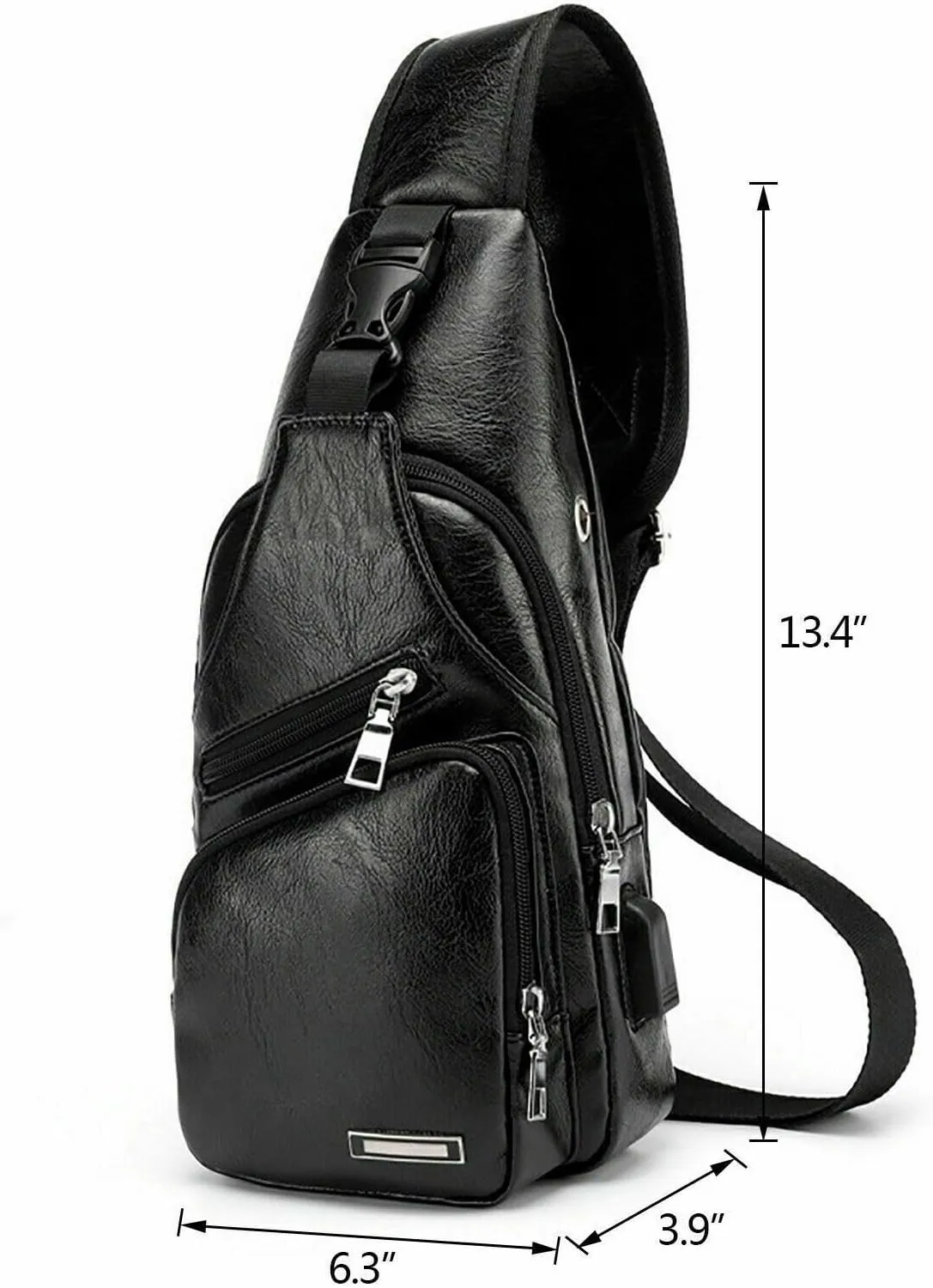 Leather Sling Bag with USB Charging Port, Large Men's Crossbody Shoulder Bag Travel Sling Chest Bag, Dark Brown Style A