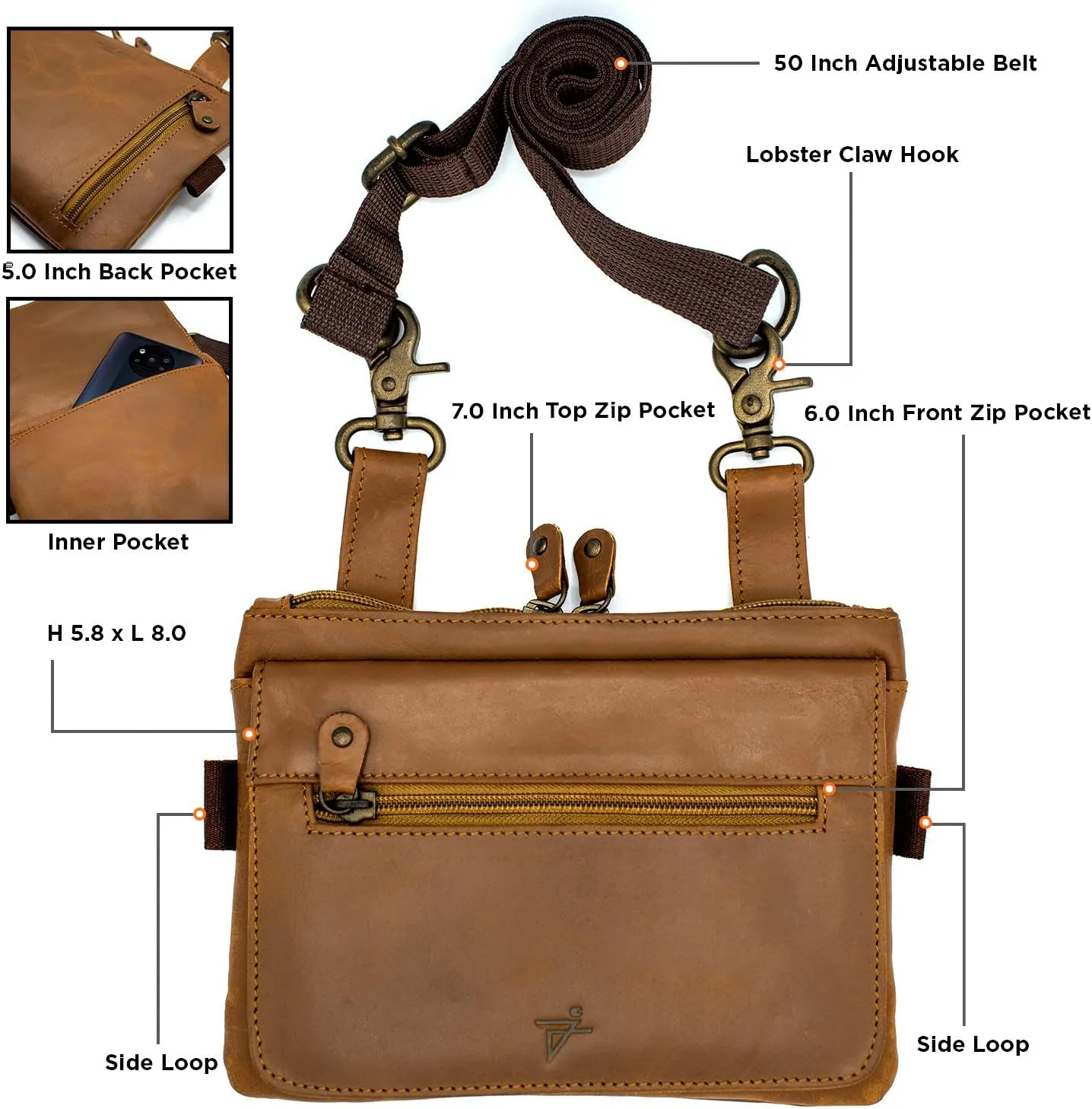 Leather Waist Bag, Rustic Brown