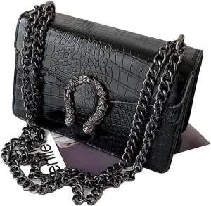 LEFIAGO 2022 one-shoulder messenger bag crocodile pattern diamond chain armpit small square bag(black)