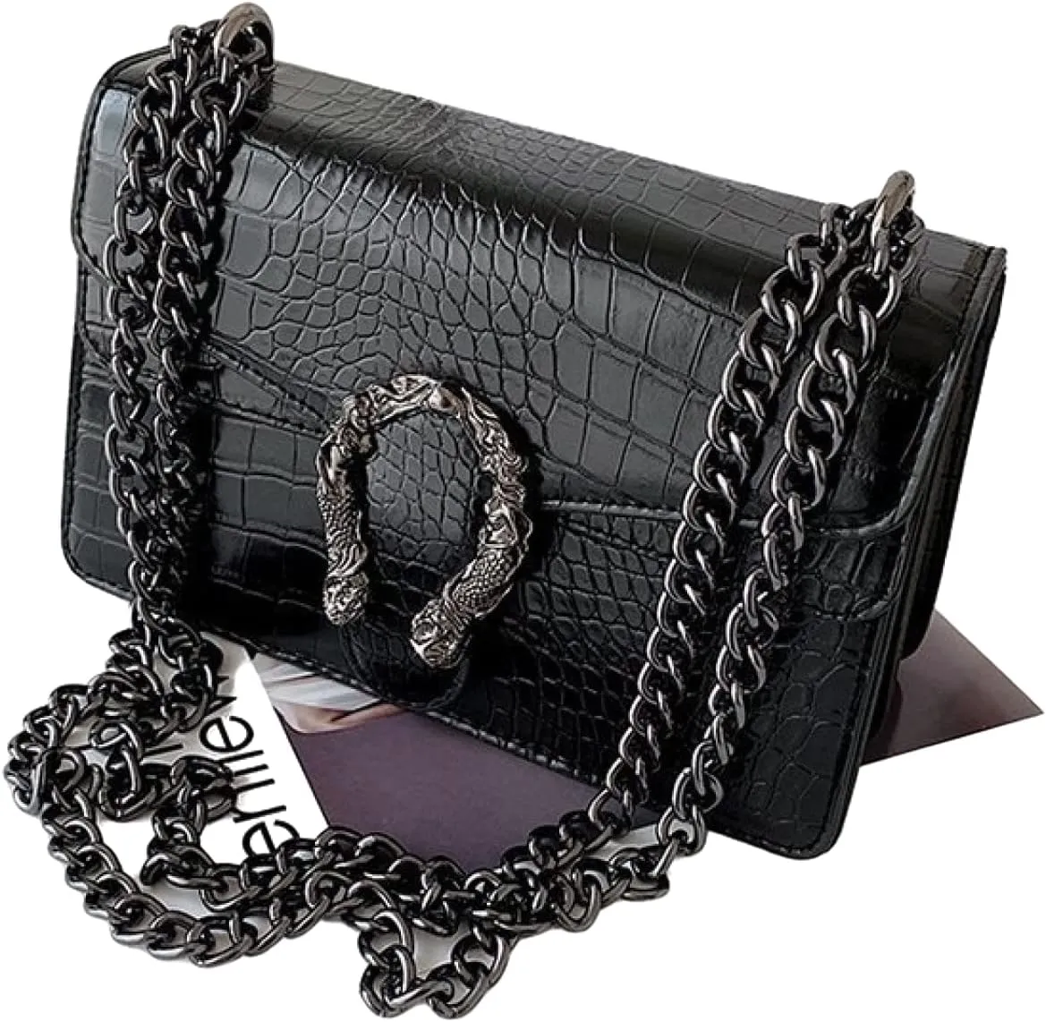 LEFIAGO 2022 one-shoulder messenger bag crocodile pattern diamond chain armpit small square bag(black)