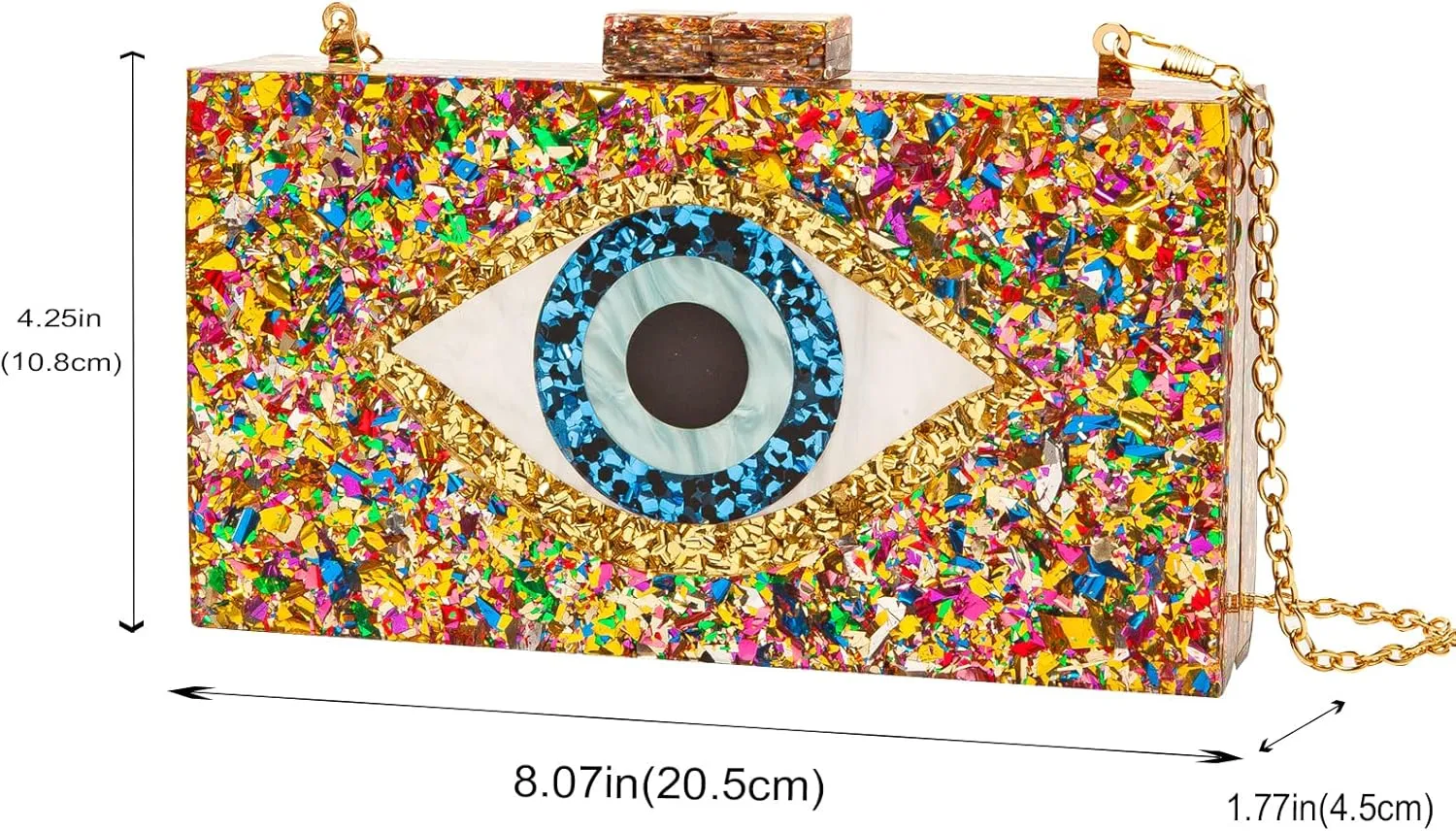 LETODE Clutch Purses for Women-Evil Eye Acrylic Clutch Glitter Purse Evening Bag Chain Shoulder Crossbody Handbags