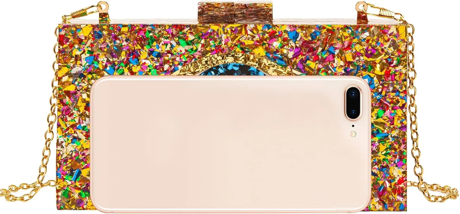 LETODE Clutch Purses for Women-Evil Eye Acrylic Clutch Glitter Purse Evening Bag Chain Shoulder Crossbody Handbags