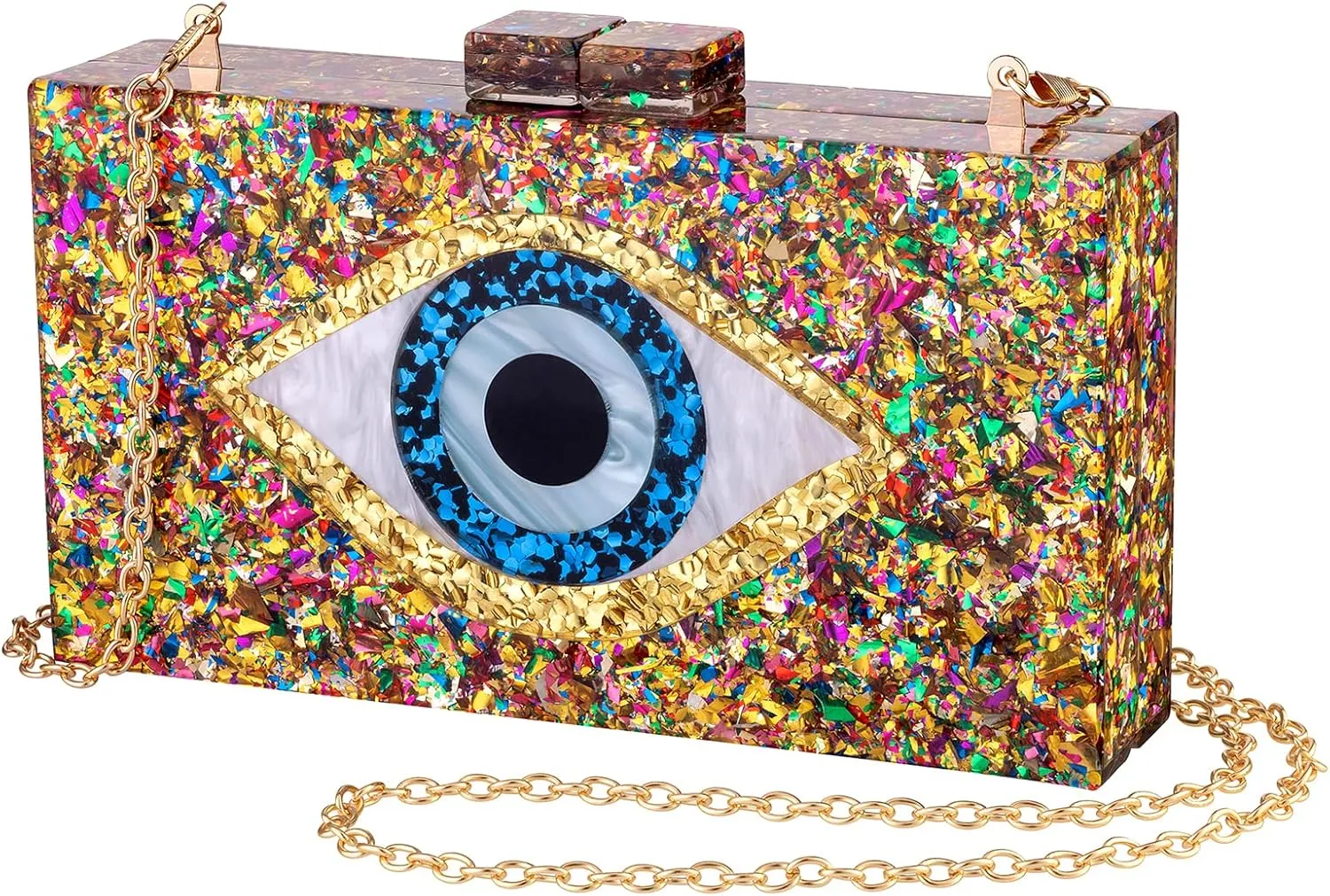 LETODE Clutch Purses for Women-Evil Eye Acrylic Clutch Glitter Purse Evening Bag Chain Shoulder Crossbody Handbags