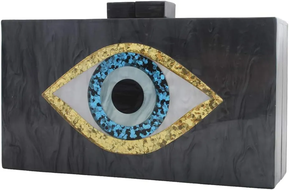 LETODE Clutch Purses for Women-Evil Eye Acrylic Clutch Glitter Purse Evening Bag Chain Shoulder Crossbody Handbags