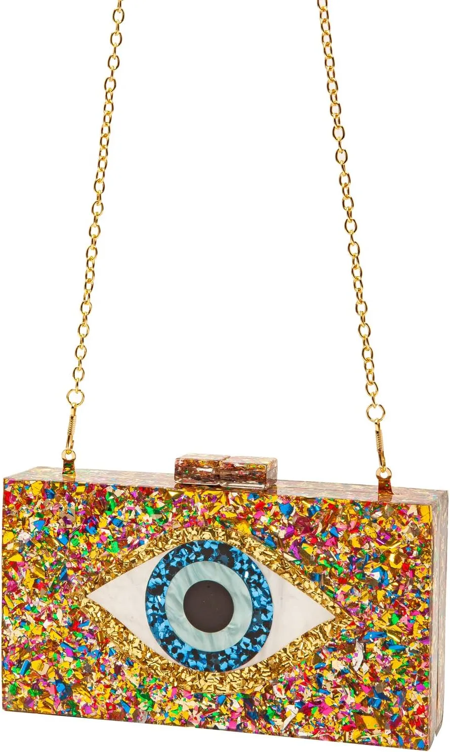 LETODE Clutch Purses for Women-Evil Eye Acrylic Clutch Glitter Purse Evening Bag Chain Shoulder Crossbody Handbags