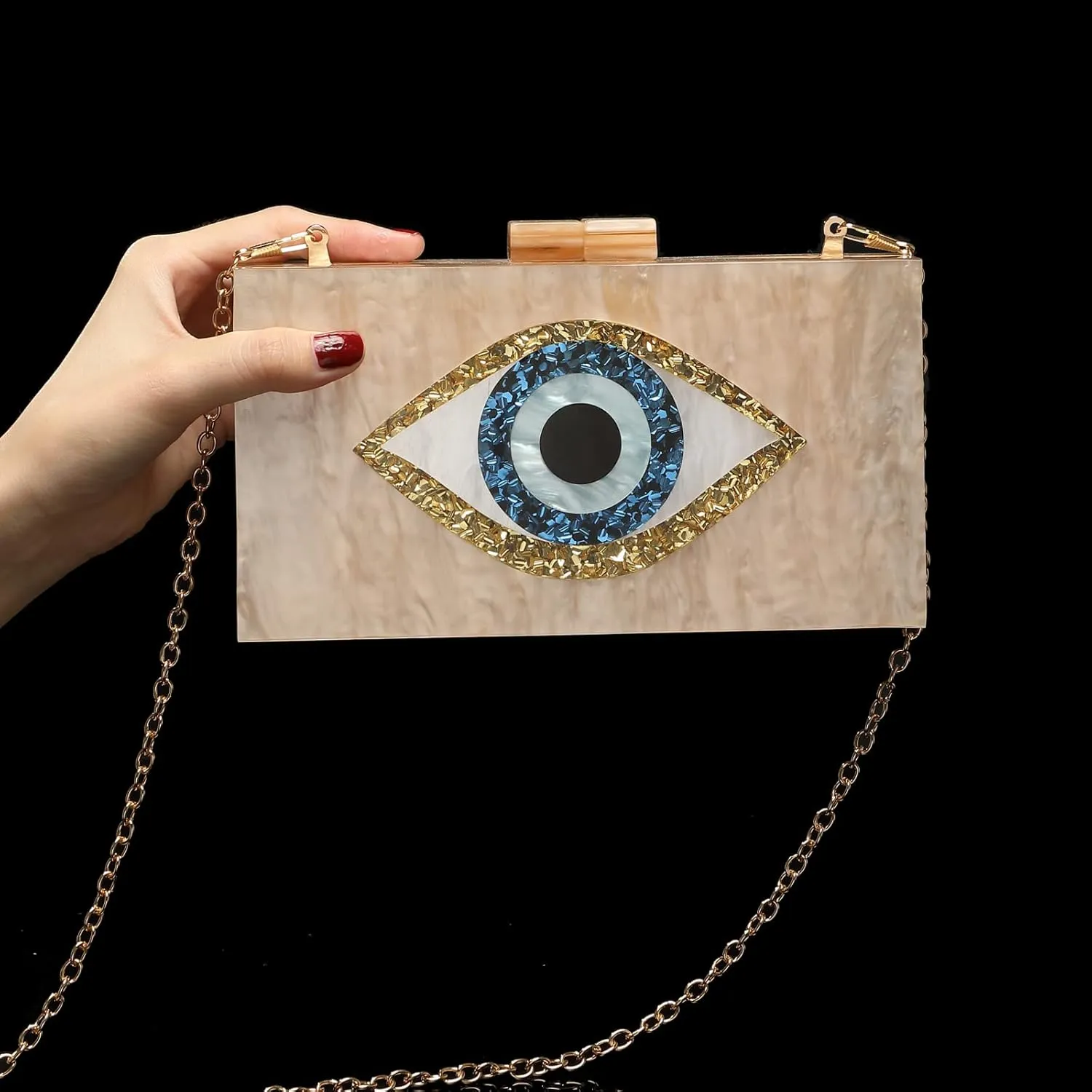 LETODE Clutch Purses for Women-Evil Eye Acrylic Clutch Glitter Purse Evening Bag Chain Shoulder Crossbody Handbags