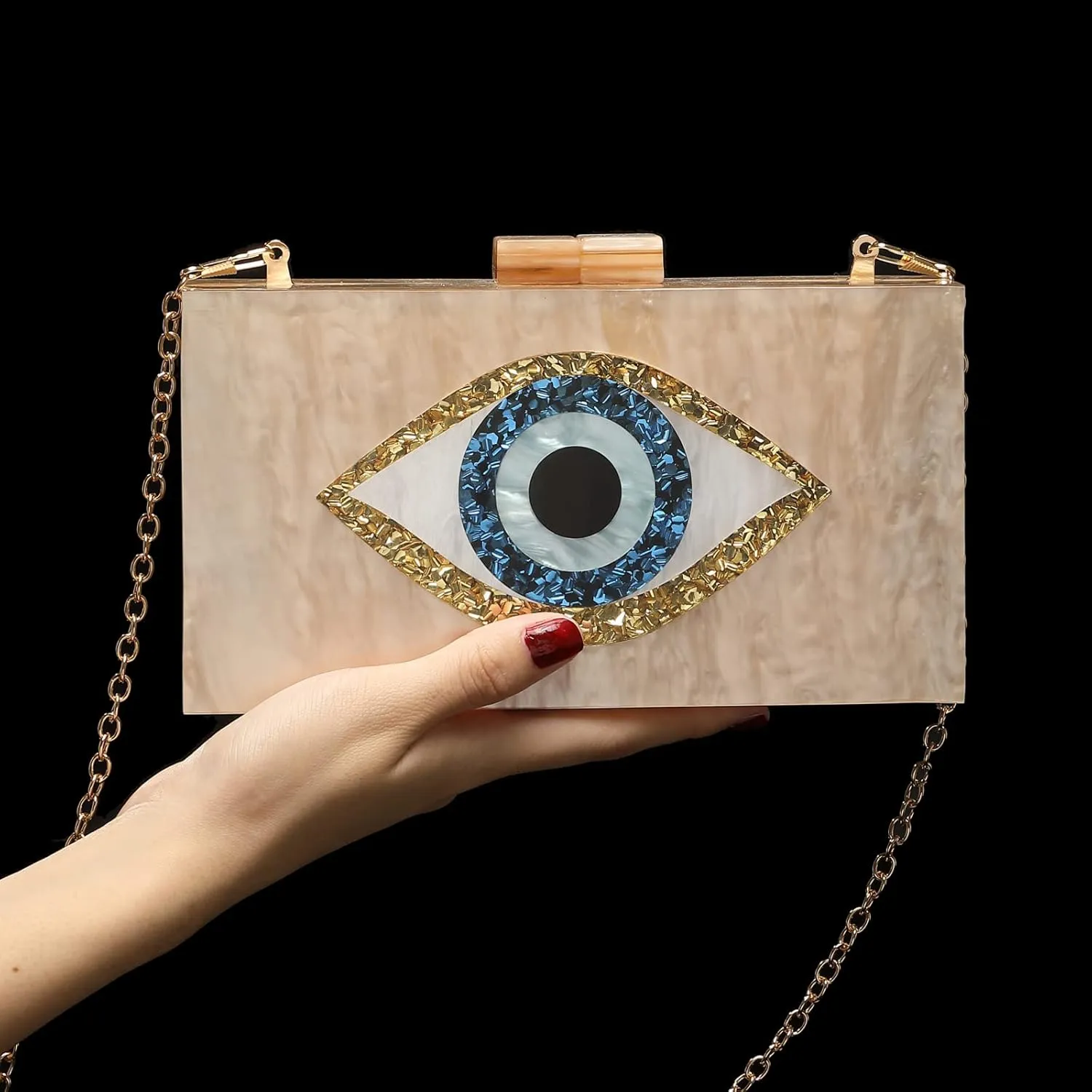 LETODE Clutch Purses for Women-Evil Eye Acrylic Clutch Glitter Purse Evening Bag Chain Shoulder Crossbody Handbags