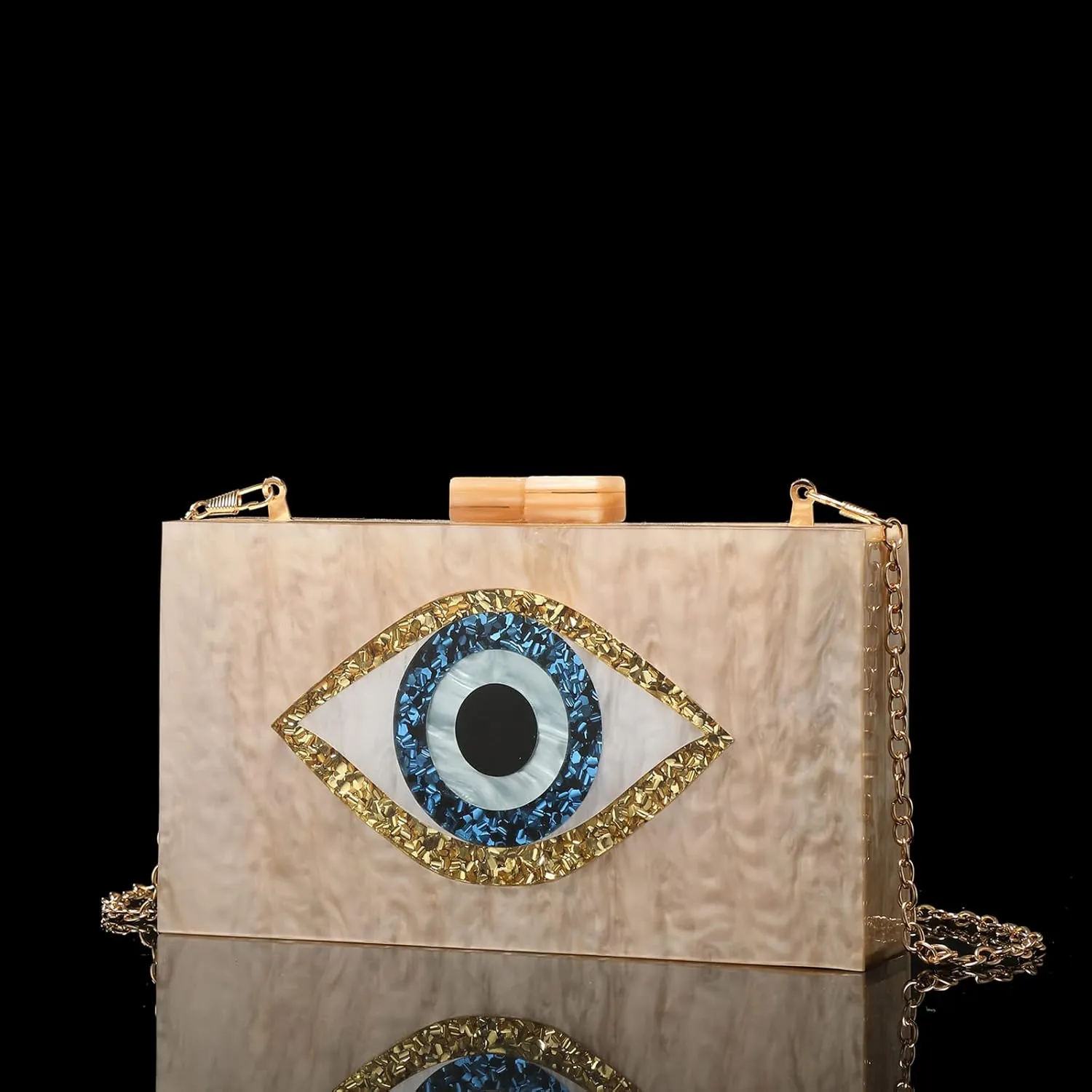 LETODE Clutch Purses for Women-Evil Eye Acrylic Clutch Glitter Purse Evening Bag Chain Shoulder Crossbody Handbags