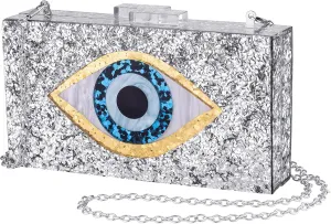 LETODE Clutch Purses for Women-Evil Eye Acrylic Clutch Glitter Purse Evening Bag Chain Shoulder Crossbody Handbags