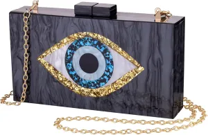LETODE Clutch Purses for Women-Evil Eye Acrylic Clutch Glitter Purse Evening Bag Chain Shoulder Crossbody Handbags