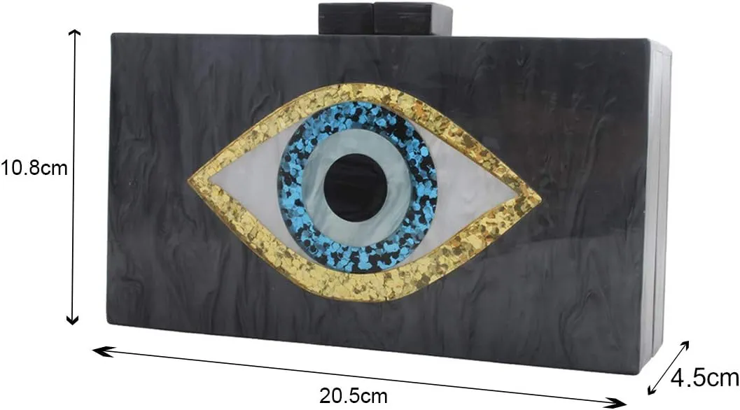 LETODE Clutch Purses for Women-Evil Eye Acrylic Clutch Glitter Purse Evening Bag Chain Shoulder Crossbody Handbags