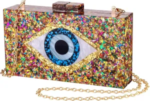 LETODE Clutch Purses for Women-Evil Eye Acrylic Clutch Glitter Purse Evening Bag Chain Shoulder Crossbody Handbags