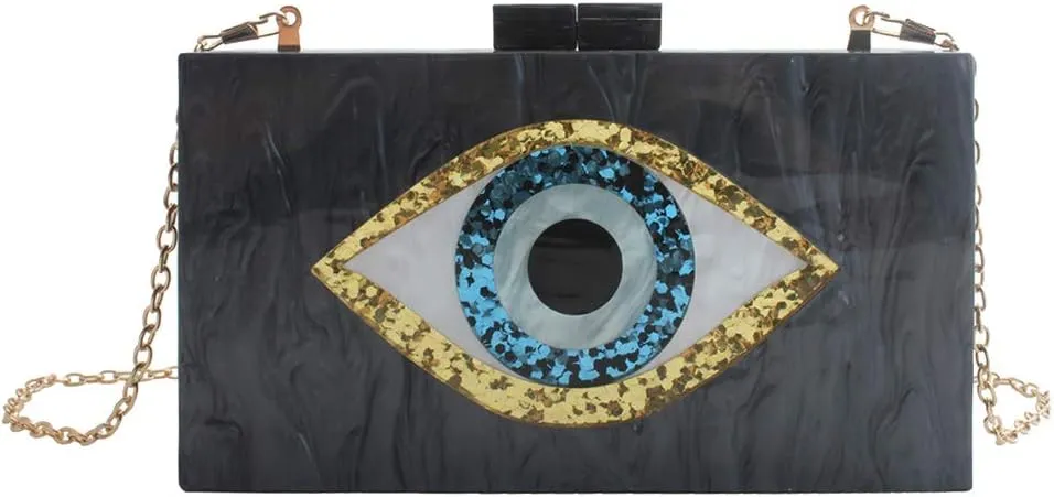 LETODE Clutch Purses for Women-Evil Eye Acrylic Clutch Glitter Purse Evening Bag Chain Shoulder Crossbody Handbags