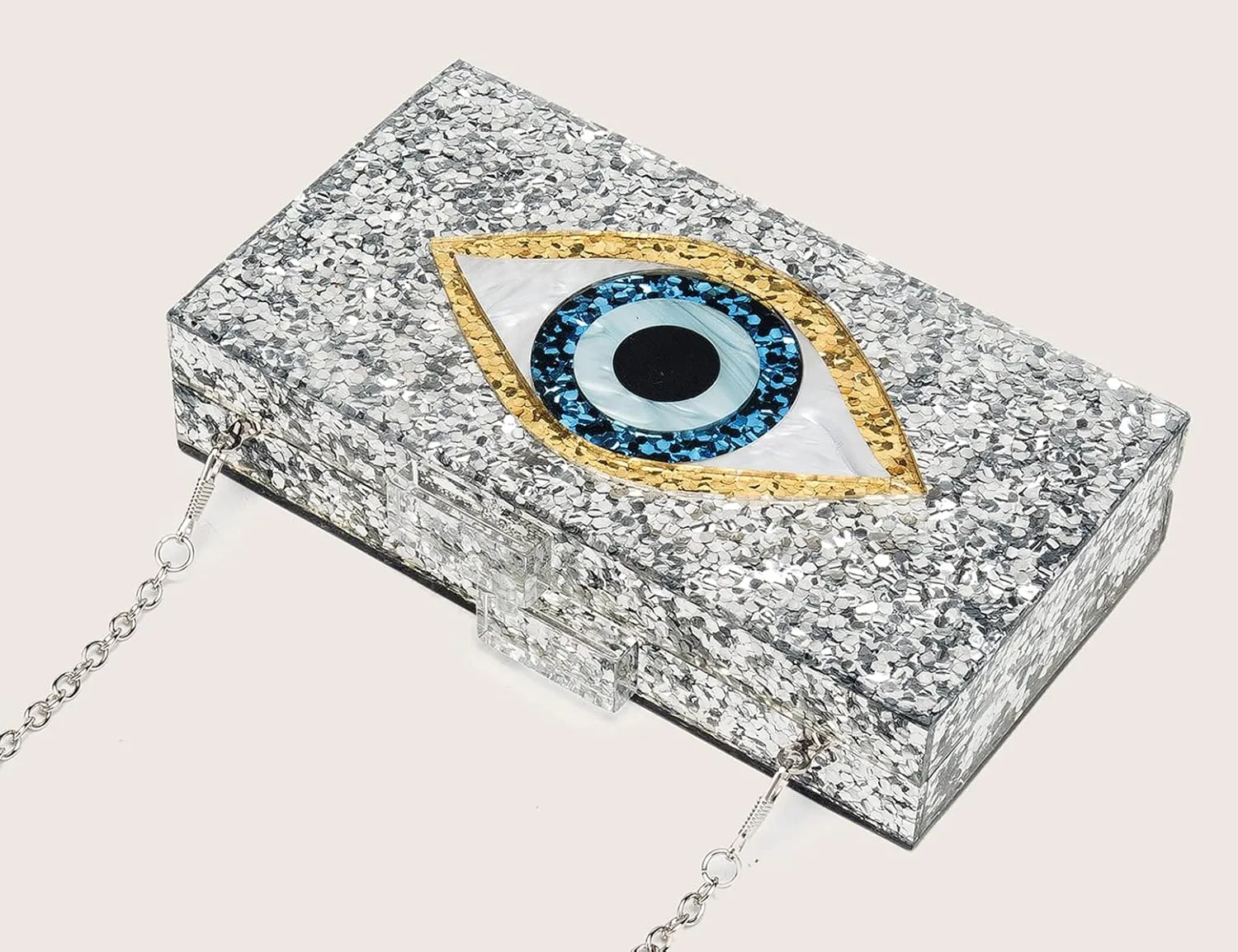 LETODE Clutch Purses for Women-Evil Eye Acrylic Clutch Glitter Purse Evening Bag Chain Shoulder Crossbody Handbags