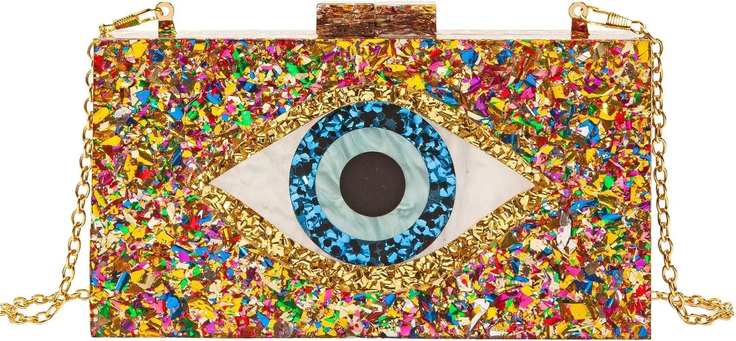LETODE Clutch Purses for Women-Evil Eye Acrylic Clutch Glitter Purse Evening Bag Chain Shoulder Crossbody Handbags