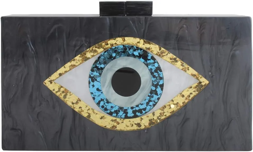 LETODE Clutch Purses for Women-Evil Eye Acrylic Clutch Glitter Purse Evening Bag Chain Shoulder Crossbody Handbags