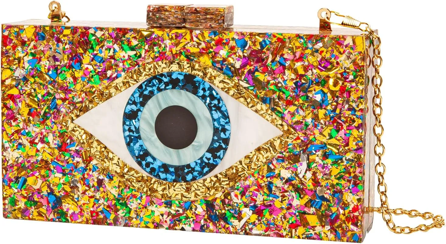 LETODE Clutch Purses for Women-Evil Eye Acrylic Clutch Glitter Purse Evening Bag Chain Shoulder Crossbody Handbags