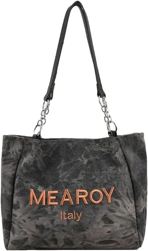 Letter Embroidery Hobo Handbags Trendy Shoulder Bags for Women Two-Tone Denim Shoulder Bags with Large Capacity