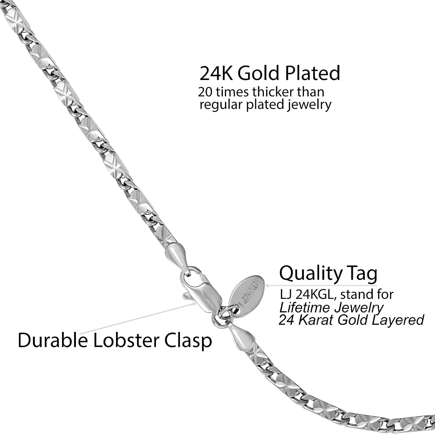 LIFETIME JEWELRY Womens Gold Anklet 4mm Diamond Cut Star Flat Link Chain Ankle Bracelet 24k Gold Plated