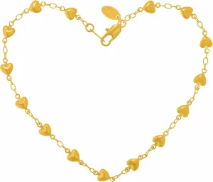 LIFETIME JEWELRY Womens Gold Anklet Solid Heart Link Ankle Bracelet 24k Real Gold Plated