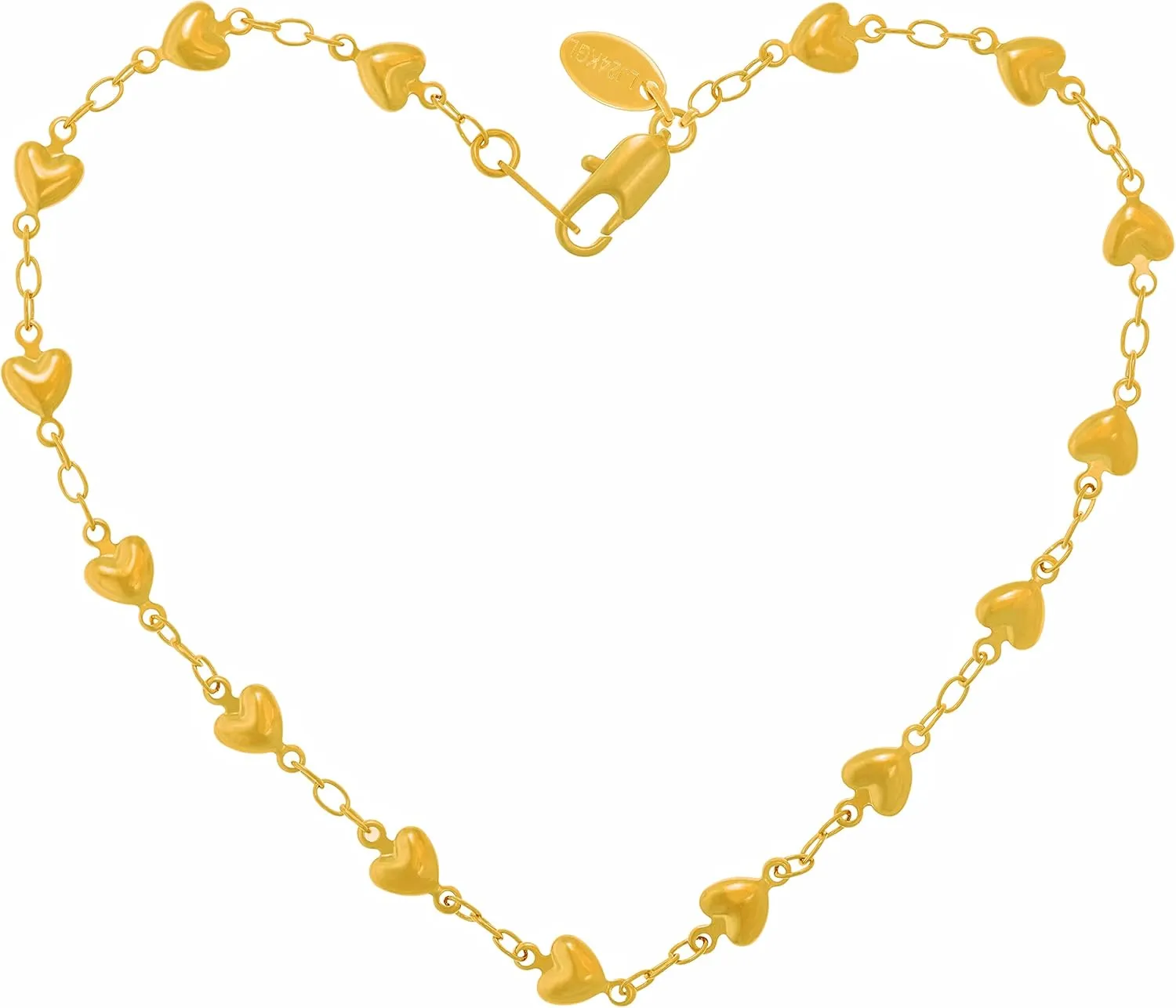 LIFETIME JEWELRY Womens Gold Anklet Solid Heart Link Ankle Bracelet 24k Real Gold Plated
