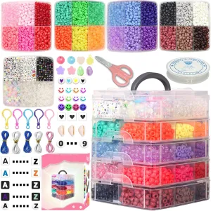 LIS HEGENSA Pony Beads Bulk,Kandi Beads for Necklace Jewelry Making Hair Braiding,Bracelets Making Kits,Hair Bead,Bracelet Beads,Plastic Beads for Crafts Braids Girls (27 Color,6400PCS)
