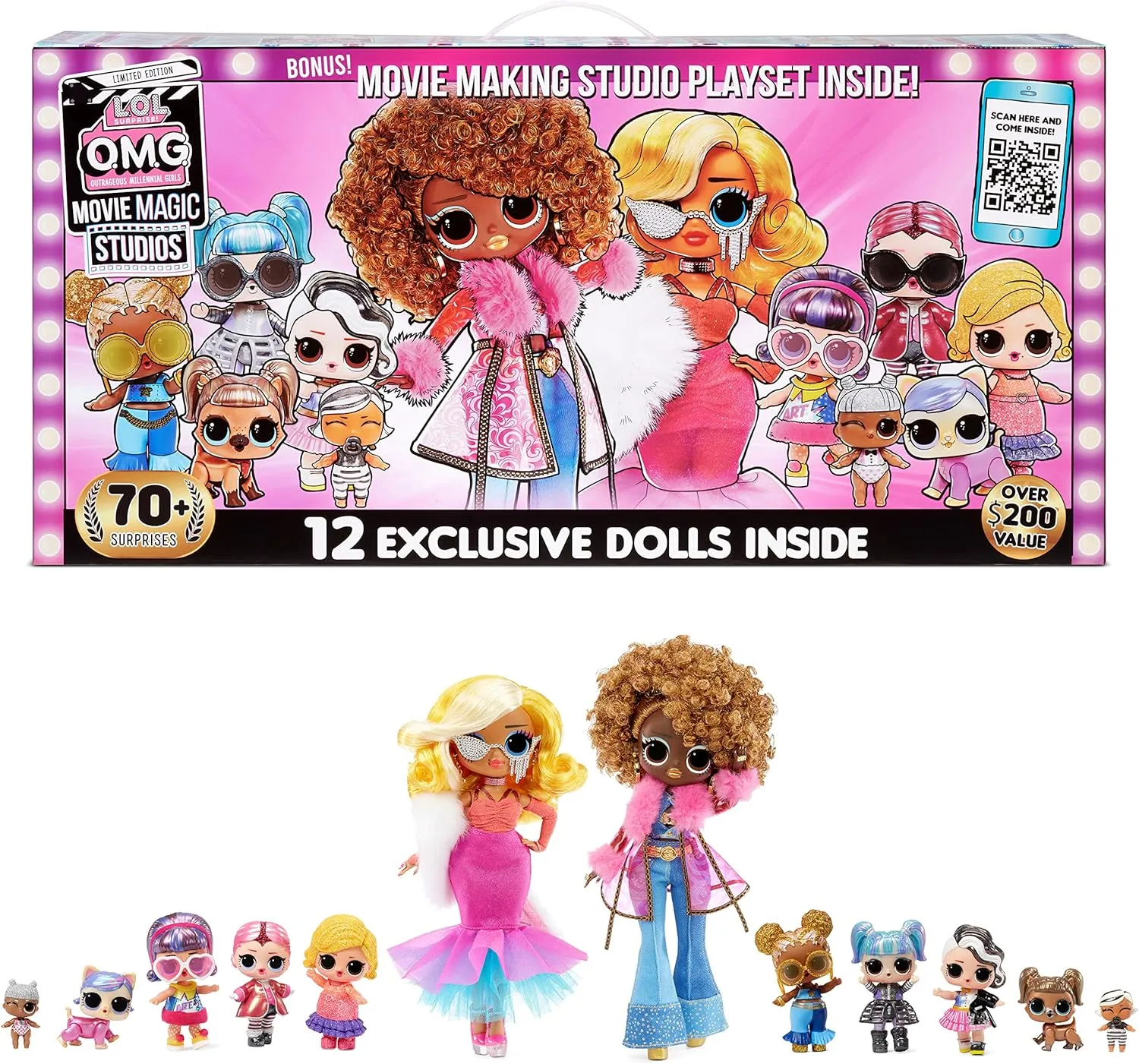 LOL Surprise OMG Movie Magic Studios with 70  Surprises, 12 Dolls Including 2 Fashion Dolls, 4 Movie Stages, Green Screen & Accessories- Gift Toy for Girls Boys Ages 4 5 6 7  Years